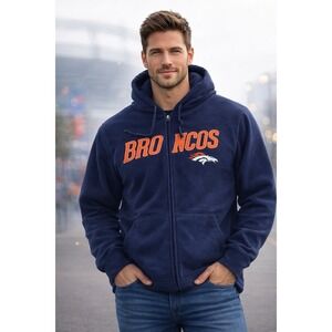 NFL Denver Broncos Full Zip Hoodie Mens XL‎ Navy Blue Fleece Sweatshirt
